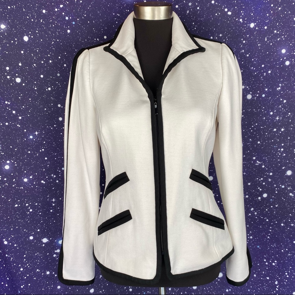 CARLISLE White & Black Fitted Zip Blazer Jacket 4